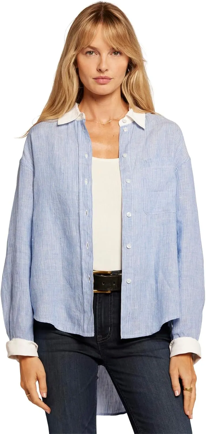 Current/Elliott Women’s The Candid Long Sleeve Linen Shirt – Linen Top, Button Down Shirt for Women