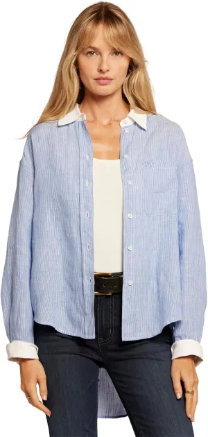 Current/Elliott Women’s The Candid Long Sleeve Linen Shirt – Linen Top, Button Down Shirt for Women