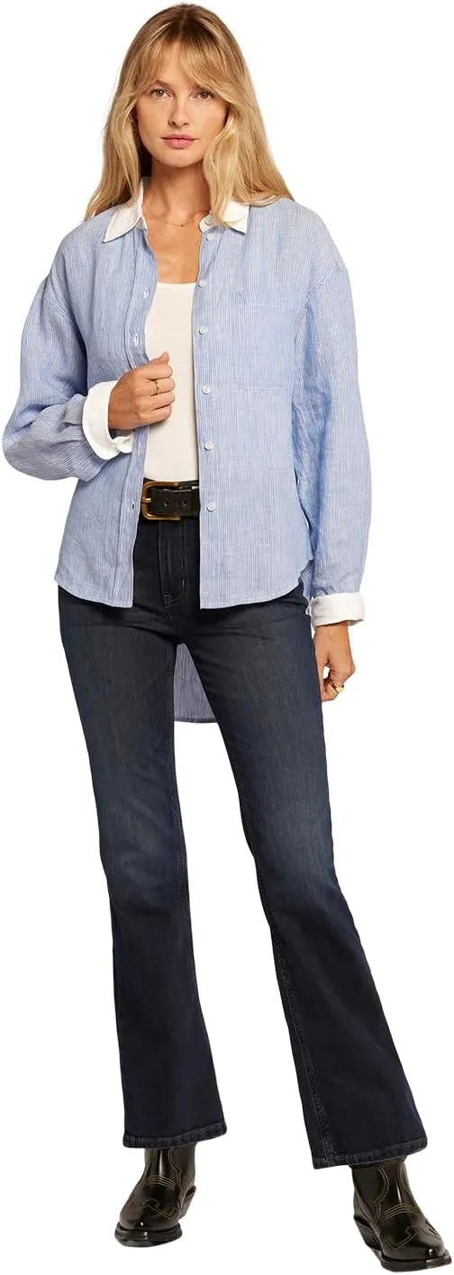 Current/Elliott Women’s The Candid Long Sleeve Linen Shirt – Linen Top, Button Down Shirt for Women