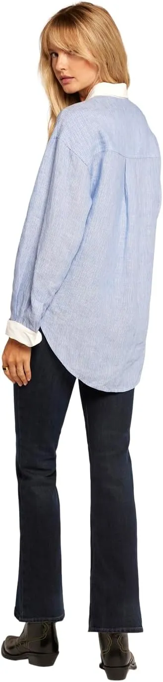 Current/Elliott Women’s The Candid Long Sleeve Linen Shirt – Linen Top, Button Down Shirt for Women
