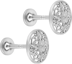 Curtain Holdbacks, Set of 2 Wall Mounted Draperies Hooks Antique Engraved Floral Plate Vintage Retro Decorative Metal Hangers for Home Living Room Bathroom Closet - Silver