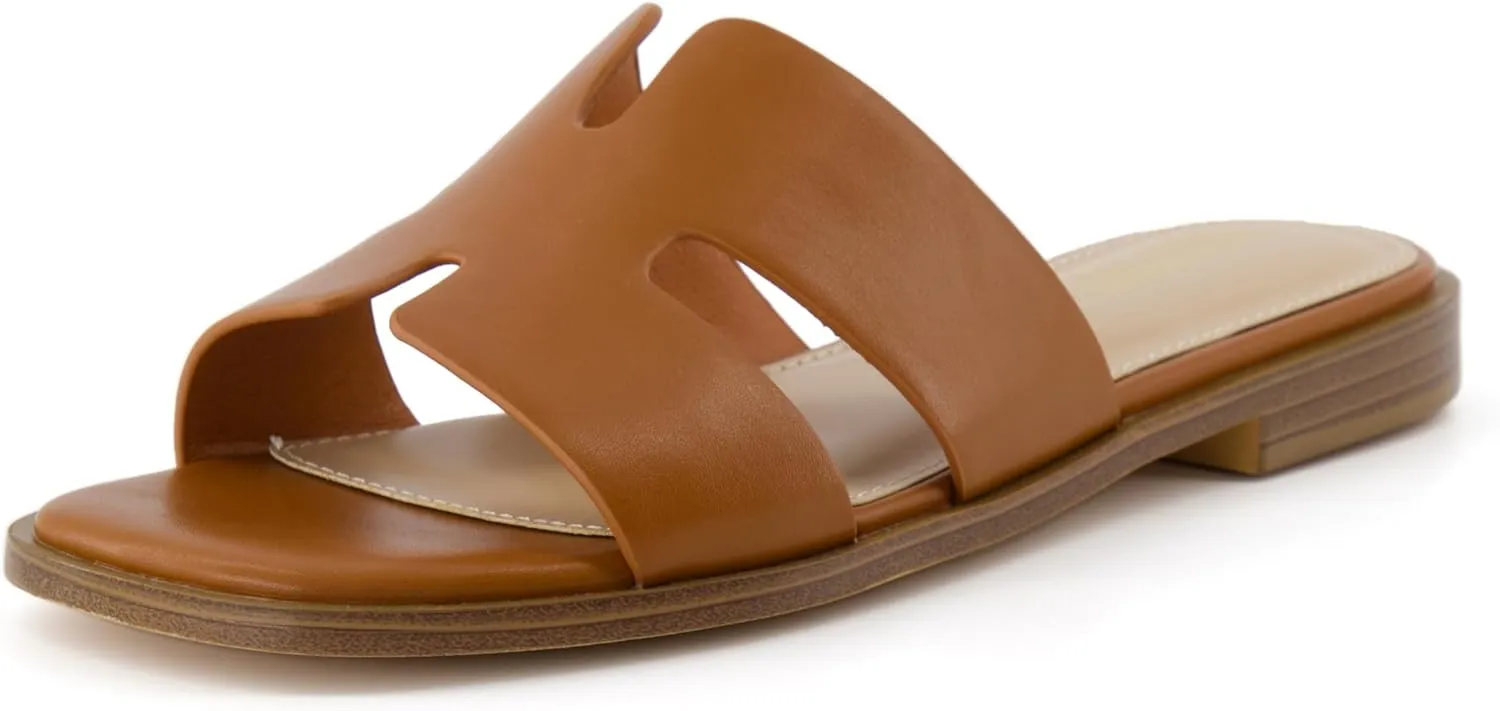 CUSHIONAIRE Voyage Cutout Strap Slides for Women, Slip On Summer Flats, Trendy Footwear, Comfortable Vacation Style Sandals for Women 2025