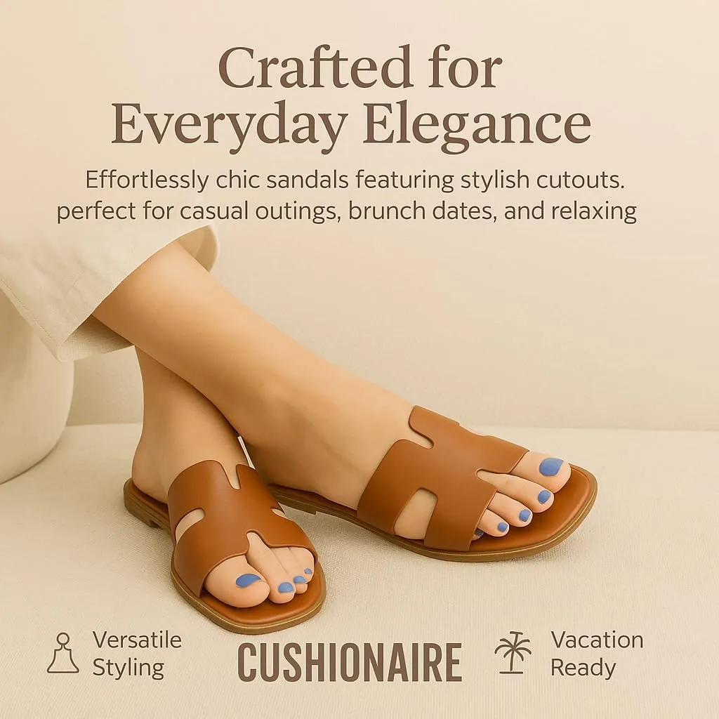 CUSHIONAIRE Voyage Cutout Strap Slides for Women, Slip On Summer Flats, Trendy Footwear, Comfortable Vacation Style Sandals for Women 2025