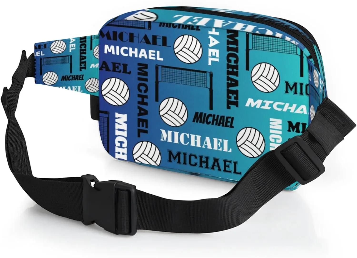 Custom Name Volleyball Waist Packs for Women Men, Personalized Belt Bag Crossbody Fanny Pack with Adjustable Strap for Sports Workout Running, Blue