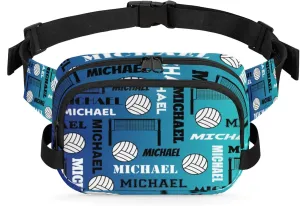 Custom Name Volleyball Waist Packs for Women Men, Personalized Belt Bag Crossbody Fanny Pack with Adjustable Strap for Sports Workout Running, Blue