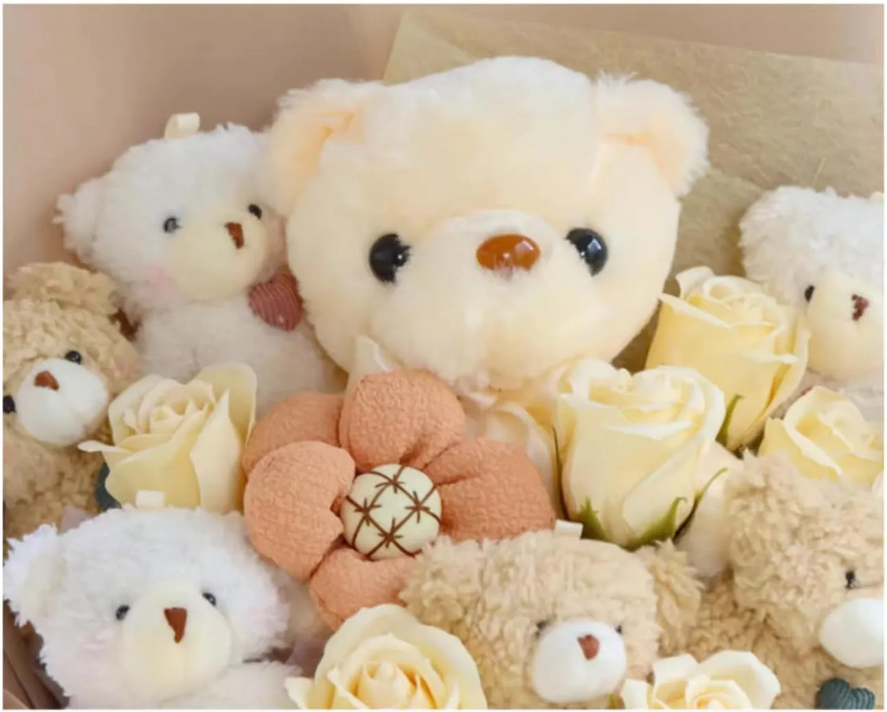 Cute Bear Bouquet - Handmade Plush Bear Bouquet with Cute Soap Flower for Any Occasions, Birthday, Bridal Shower, Graduation etc. (6 Little Bears)