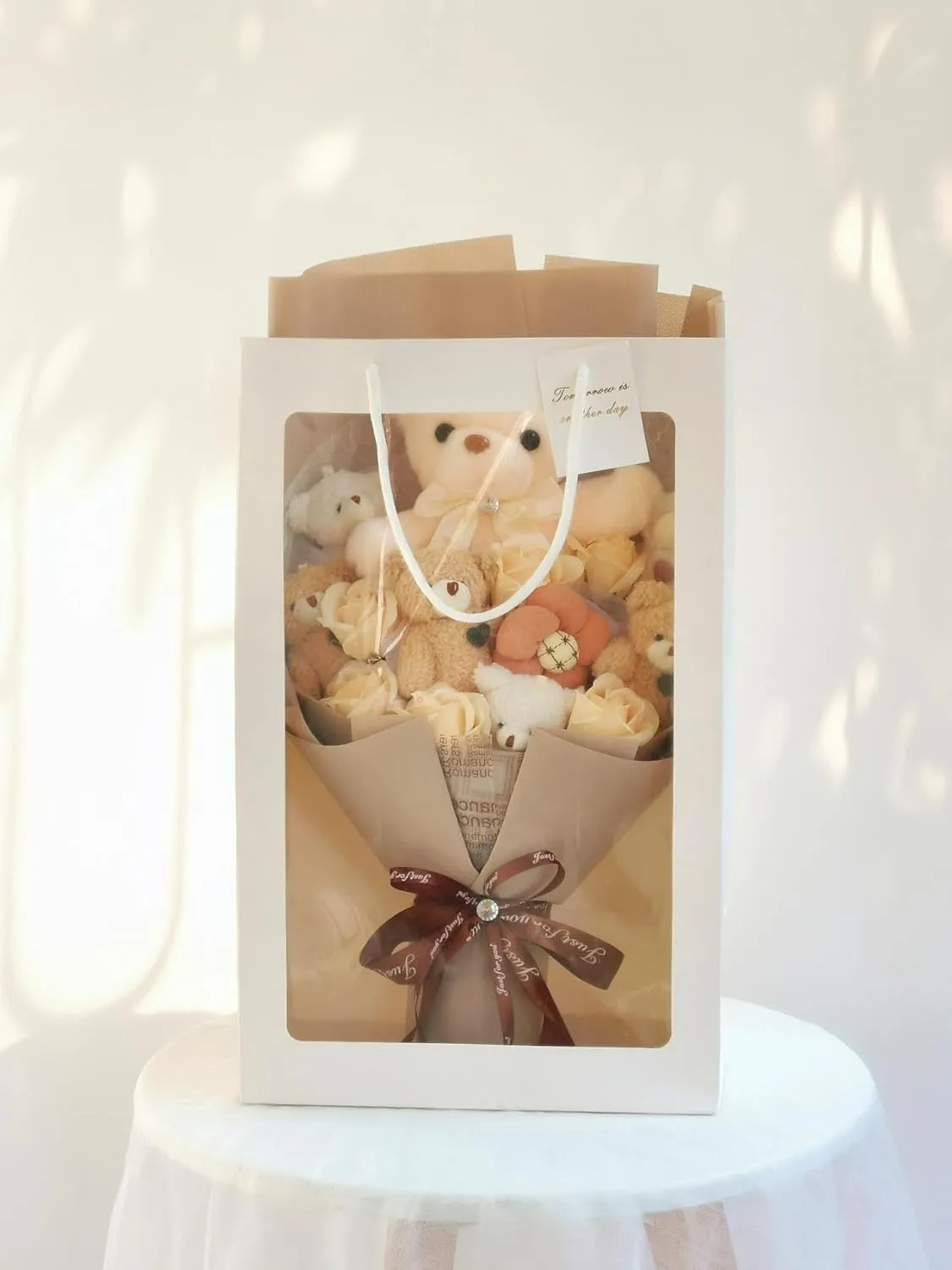 Cute Bear Bouquet - Handmade Plush Bear Bouquet with Cute Soap Flower for Any Occasions, Birthday, Bridal Shower, Graduation etc. (6 Little Bears)