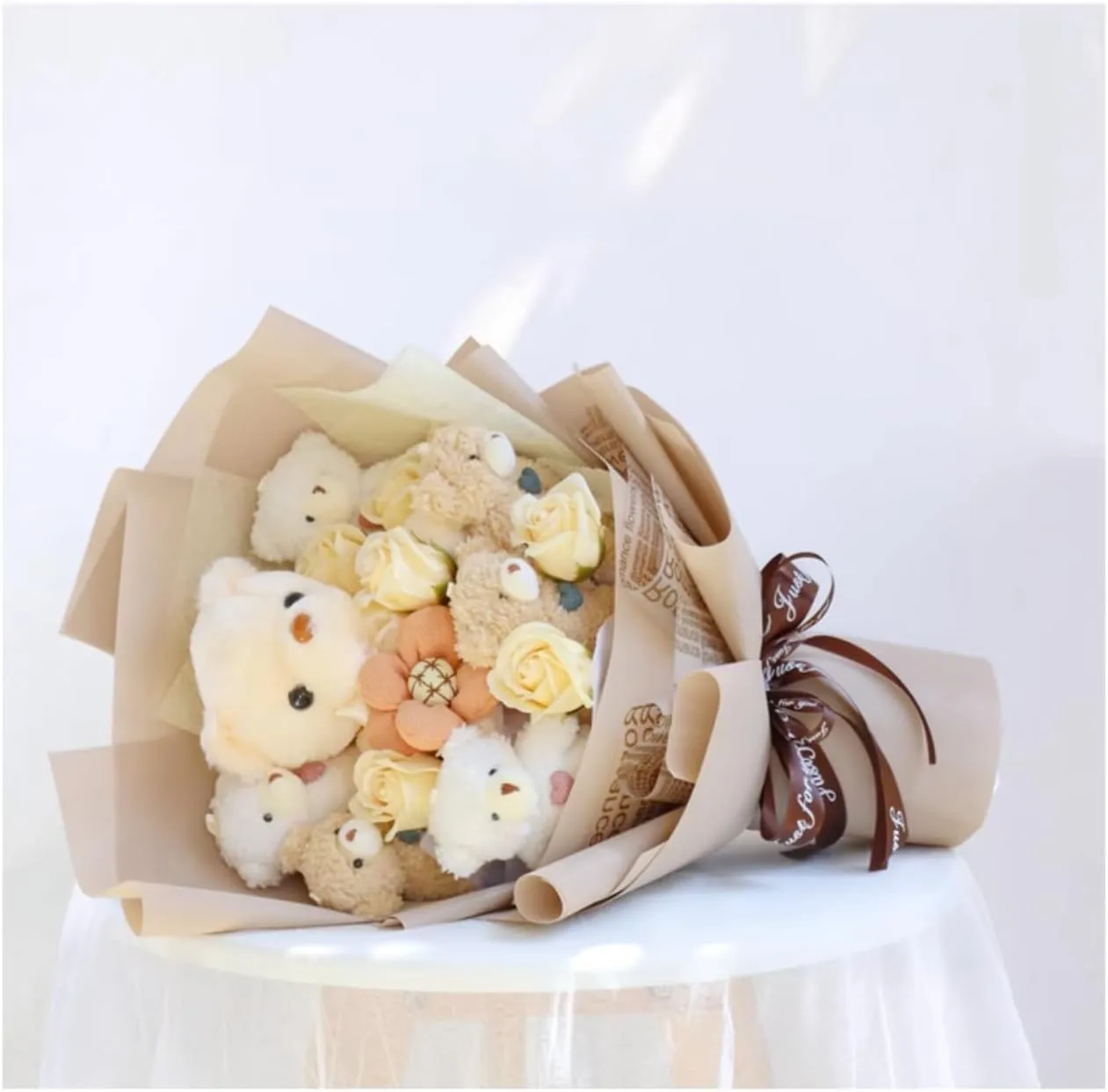 Cute Bear Bouquet - Handmade Plush Bear Bouquet with Cute Soap Flower for Any Occasions, Birthday, Bridal Shower, Graduation etc. (6 Little Bears)
