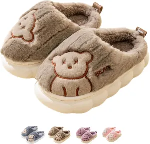 Cute Bear Fuzzy Slippers Y2k Aesthetic Warm Fluffy Platform Slides for Women Couple Indoor Pink Purple Blue Brown