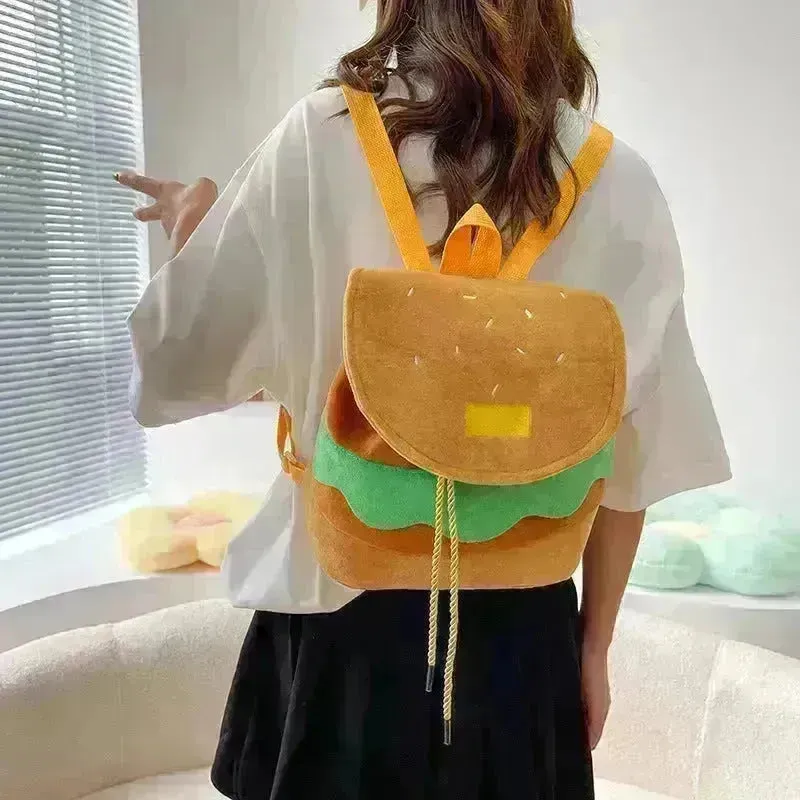 Cute Hamburger Plush Backpack Soft Cartoon Burger Plush Coin Purse Girls Kindergarten School Bookbag Children Kids Pack