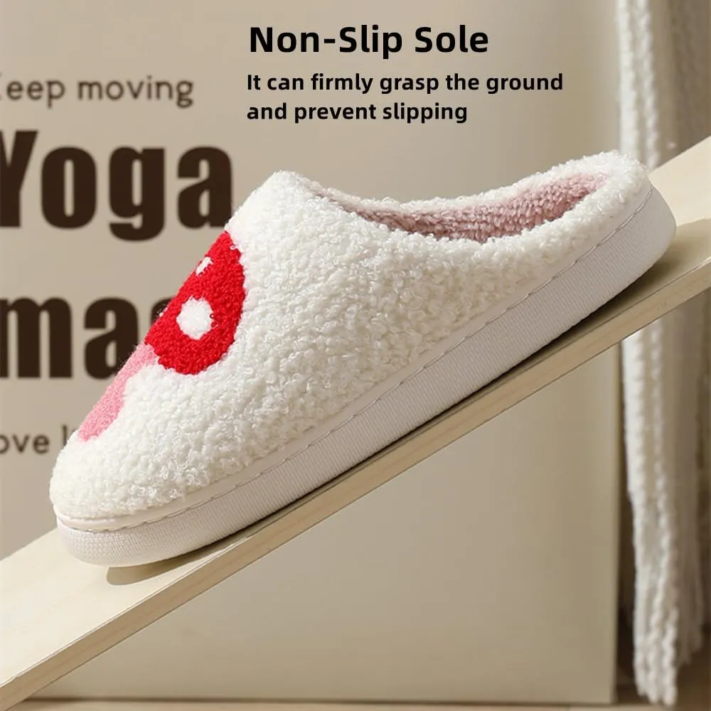 Cute Happy Face Slippers for Women Men, Retro Soft Plush Warm Cushioned Lightweight Non-Slip House Slippers Cozy Indoor Outdoor Slippers