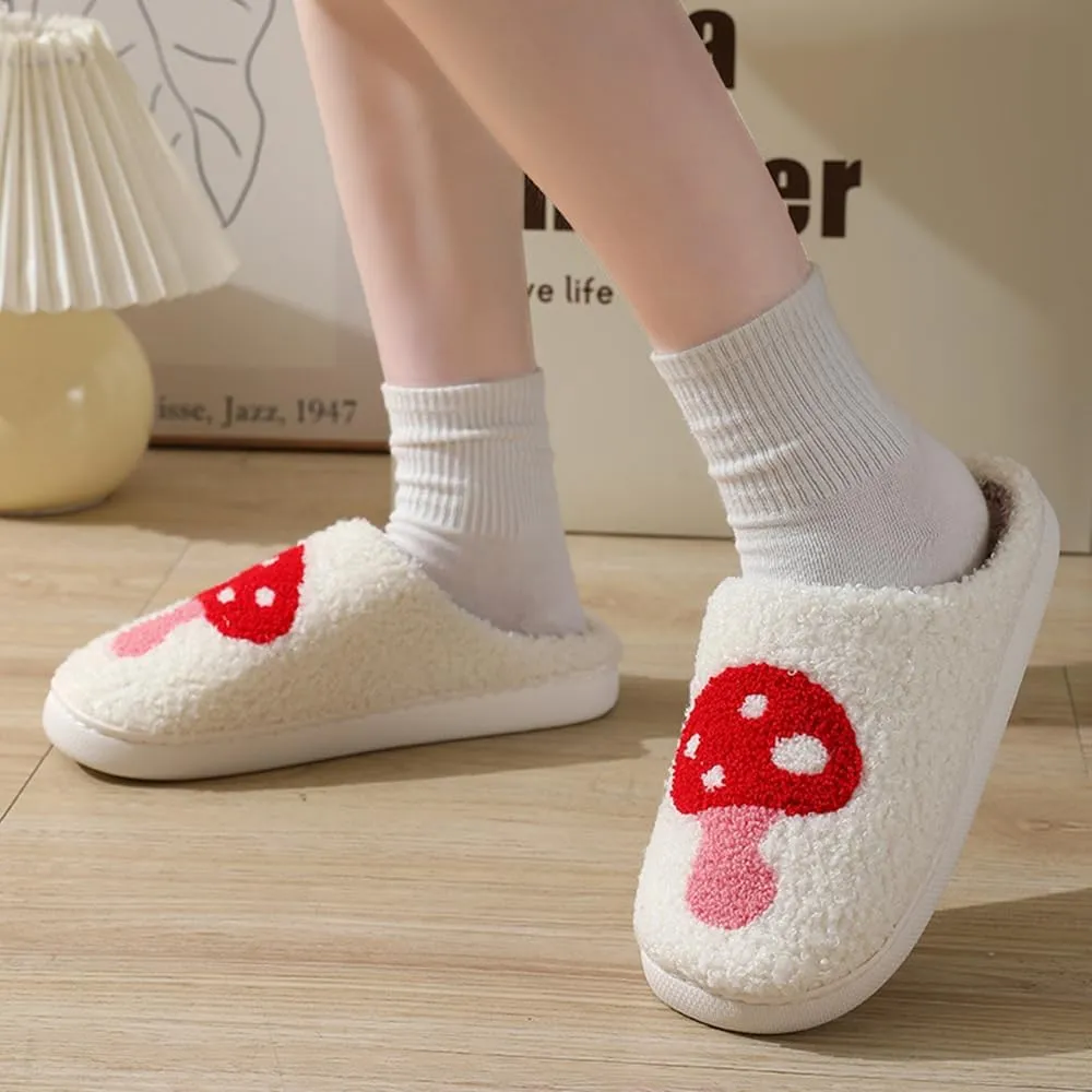 Cute Happy Face Slippers for Women Men, Retro Soft Plush Warm Cushioned Lightweight Non-Slip House Slippers Cozy Indoor Outdoor Slippers