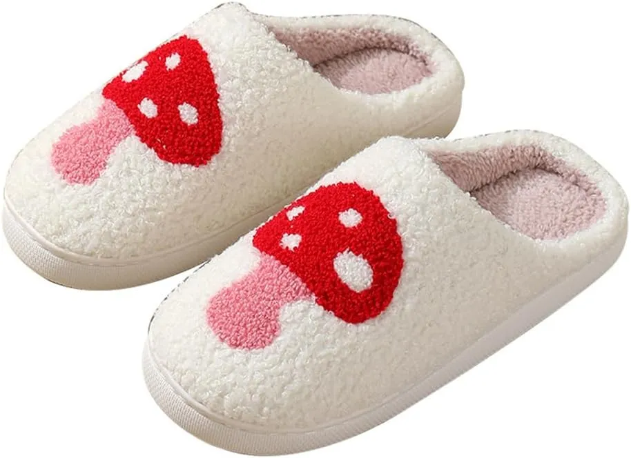 Cute Happy Face Slippers for Women Men, Retro Soft Plush Warm Cushioned Lightweight Non-Slip House Slippers Cozy Indoor Outdoor Slippers