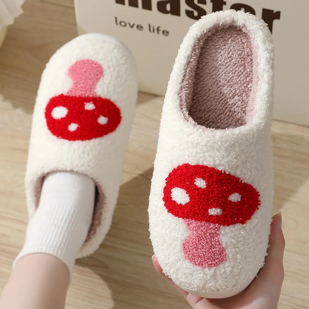 Cute Happy Face Slippers for Women Men, Retro Soft Plush Warm Cushioned Lightweight Non-Slip House Slippers Cozy Indoor Outdoor Slippers