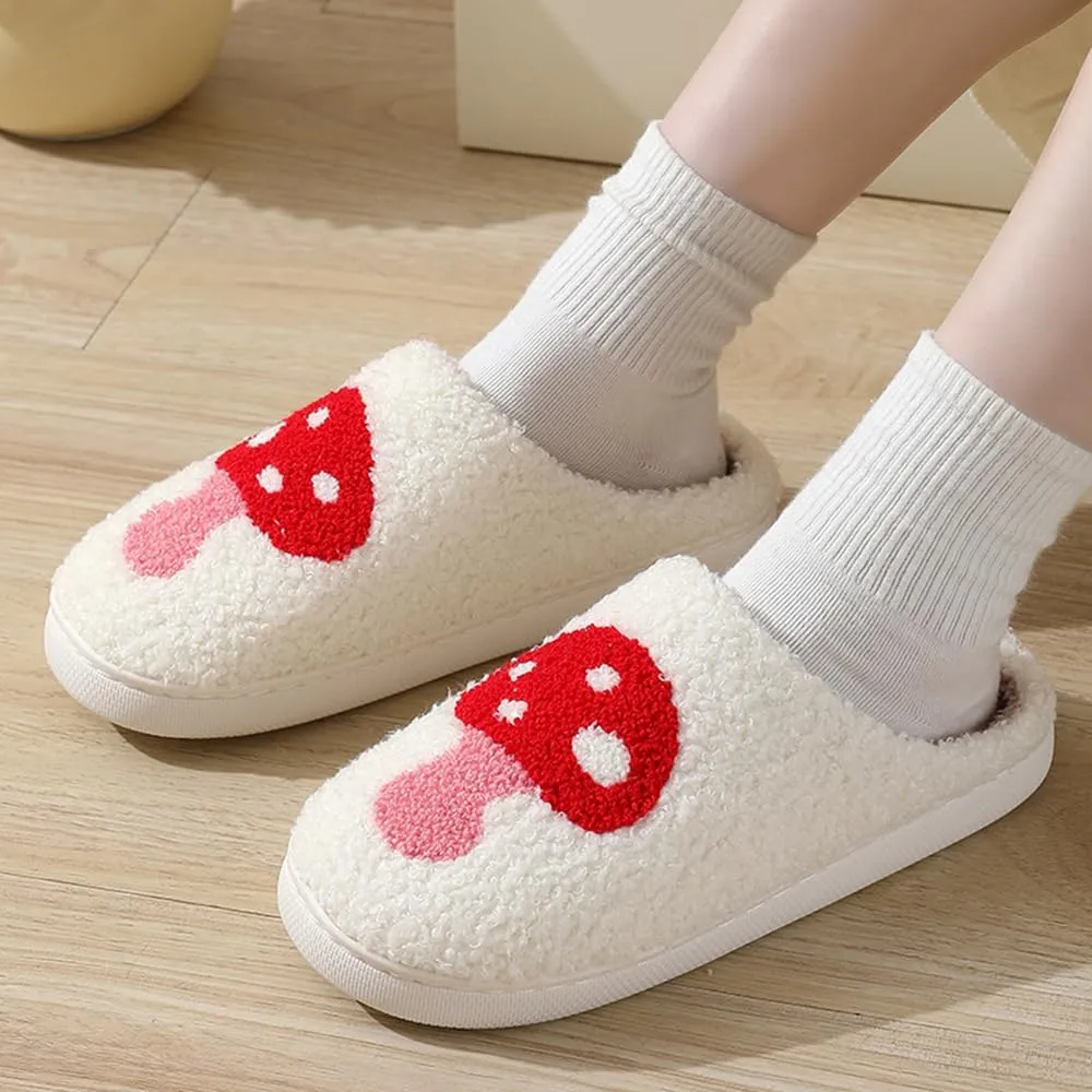 Cute Happy Face Slippers for Women Men, Retro Soft Plush Warm Cushioned Lightweight Non-Slip House Slippers Cozy Indoor Outdoor Slippers