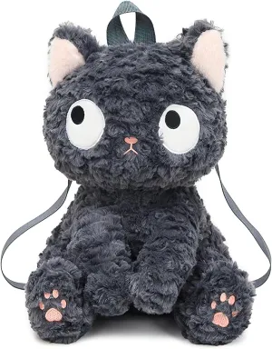 Cute Little Gray Cat Plush Backpack Kawaii Mini Women's Stuffed Animal Cartoon Shaped Fluffy Zipper Toys Female Small Bag