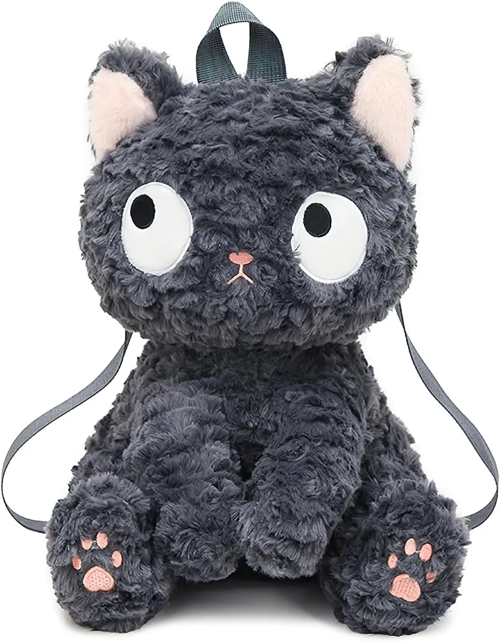Cute Little Gray Cat Plush Backpack Kawaii Mini Women's Stuffed Animal Cartoon Shaped Fluffy Zipper Toys Female Small Bag
