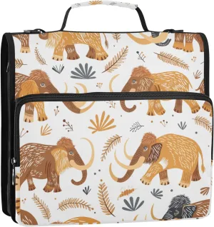 Cute Mammoths Zipper Binder, 1.5 inch 3 Ring Binder Organizer Bag with Handle and Shoulder Strap, Multi-Pocket, 500 Sheet Capacity