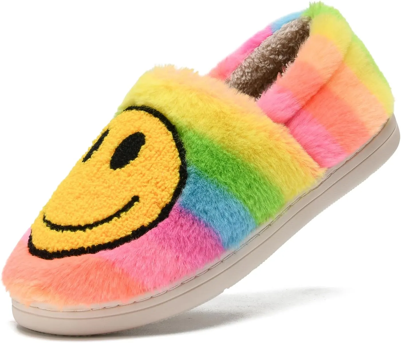 Cute Smile Face Slippers for Girls Boys,Soft Plush Non-Slip House Kids Slippers with Memory Foam Warm Cartoon Happy face Shoes for Indoor Outdoor