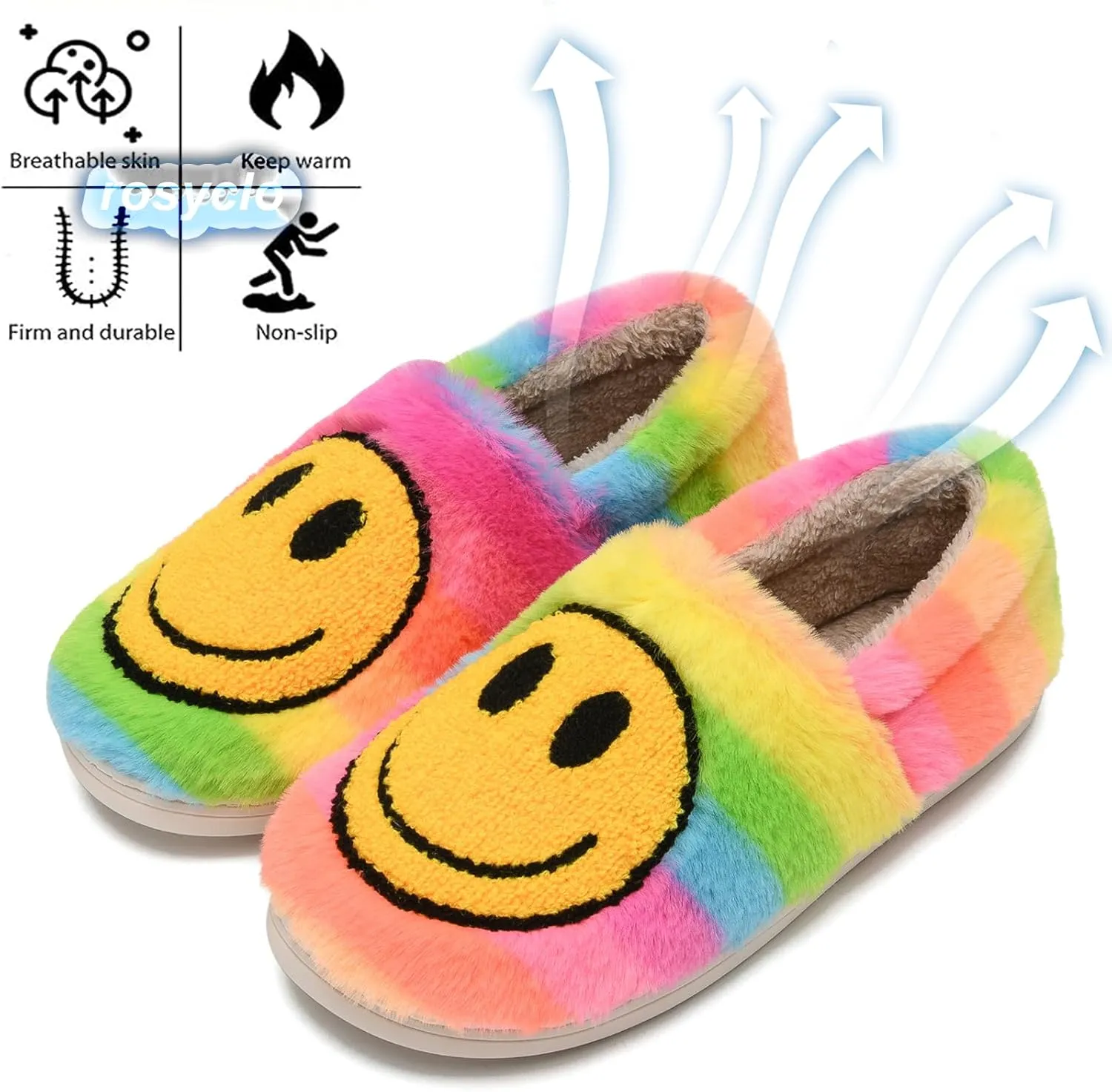 Cute Smile Face Slippers for Girls Boys,Soft Plush Non-Slip House Kids Slippers with Memory Foam Warm Cartoon Happy face Shoes for Indoor Outdoor