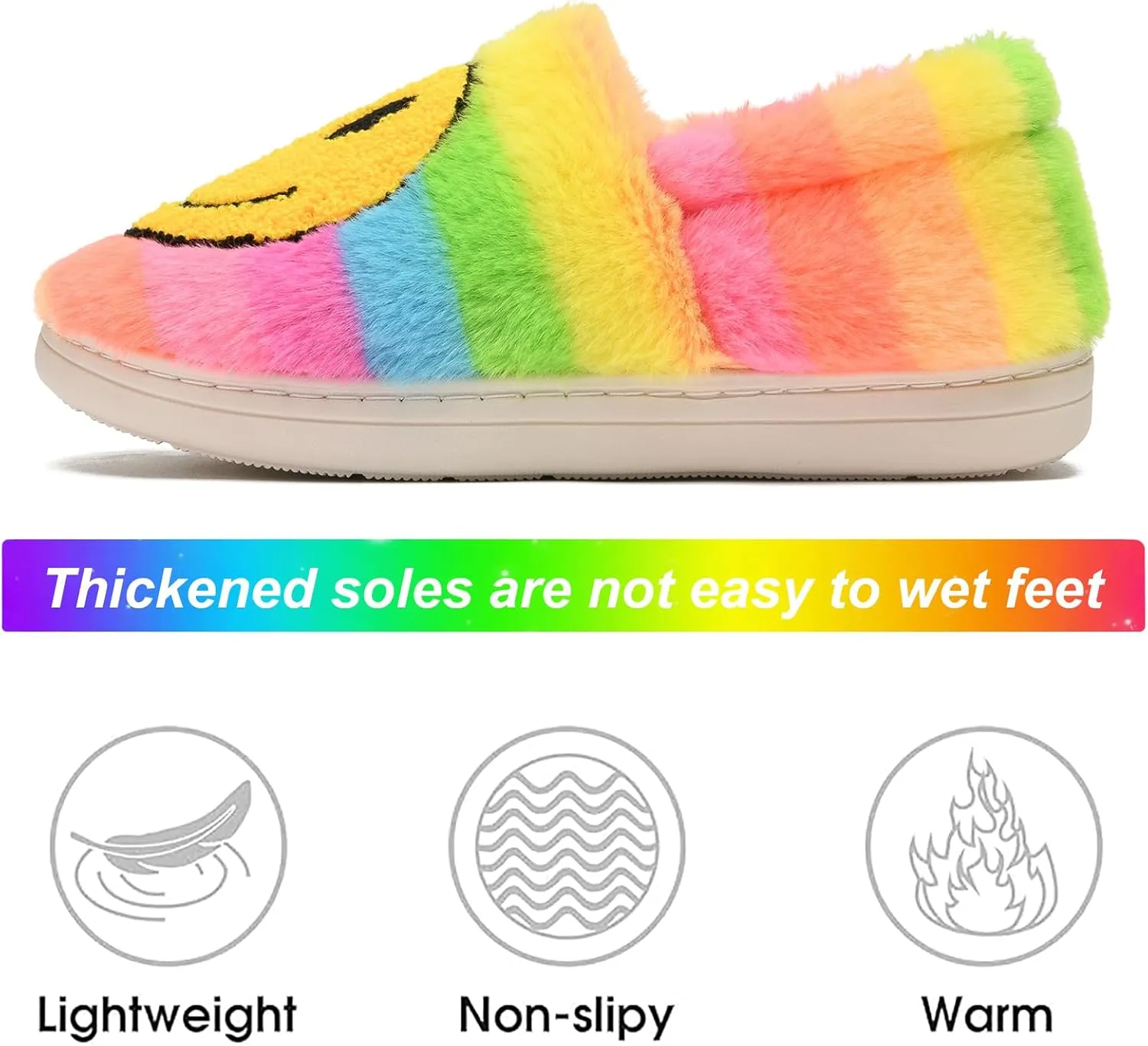 Cute Smile Face Slippers for Girls Boys,Soft Plush Non-Slip House Kids Slippers with Memory Foam Warm Cartoon Happy face Shoes for Indoor Outdoor