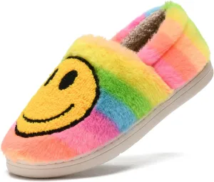 Cute Smile Face Slippers for Girls Boys,Soft Plush Non-Slip House Kids Slippers with Memory Foam Warm Cartoon Happy face Shoes for Indoor Outdoor