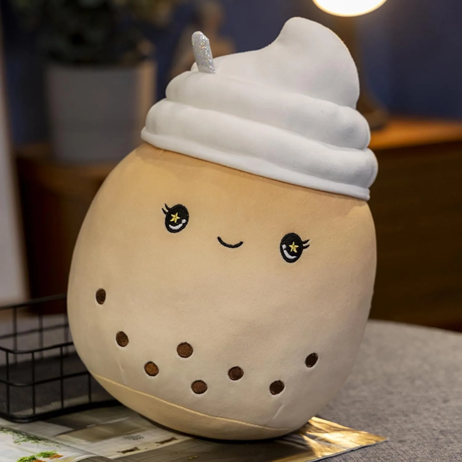 Cute Stuffed Ice Cream Cup Animal Ice-cream Plush Hugging Pillow Ice Cream Plushies Toy Kawaii Cartoon Boba Tea Stuffy Animal Milk Tea Cup Pillow Hugging Gift for Kids and Lovers (Brown, 14-Inch)