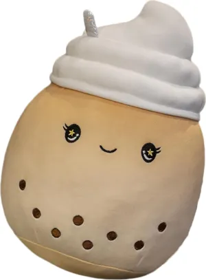 Cute Stuffed Ice Cream Cup Animal Ice-cream Plush Hugging Pillow Ice Cream Plushies Toy Kawaii Cartoon Boba Tea Stuffy Animal Milk Tea Cup Pillow Hugging Gift for Kids and Lovers (Brown, 14-Inch)
