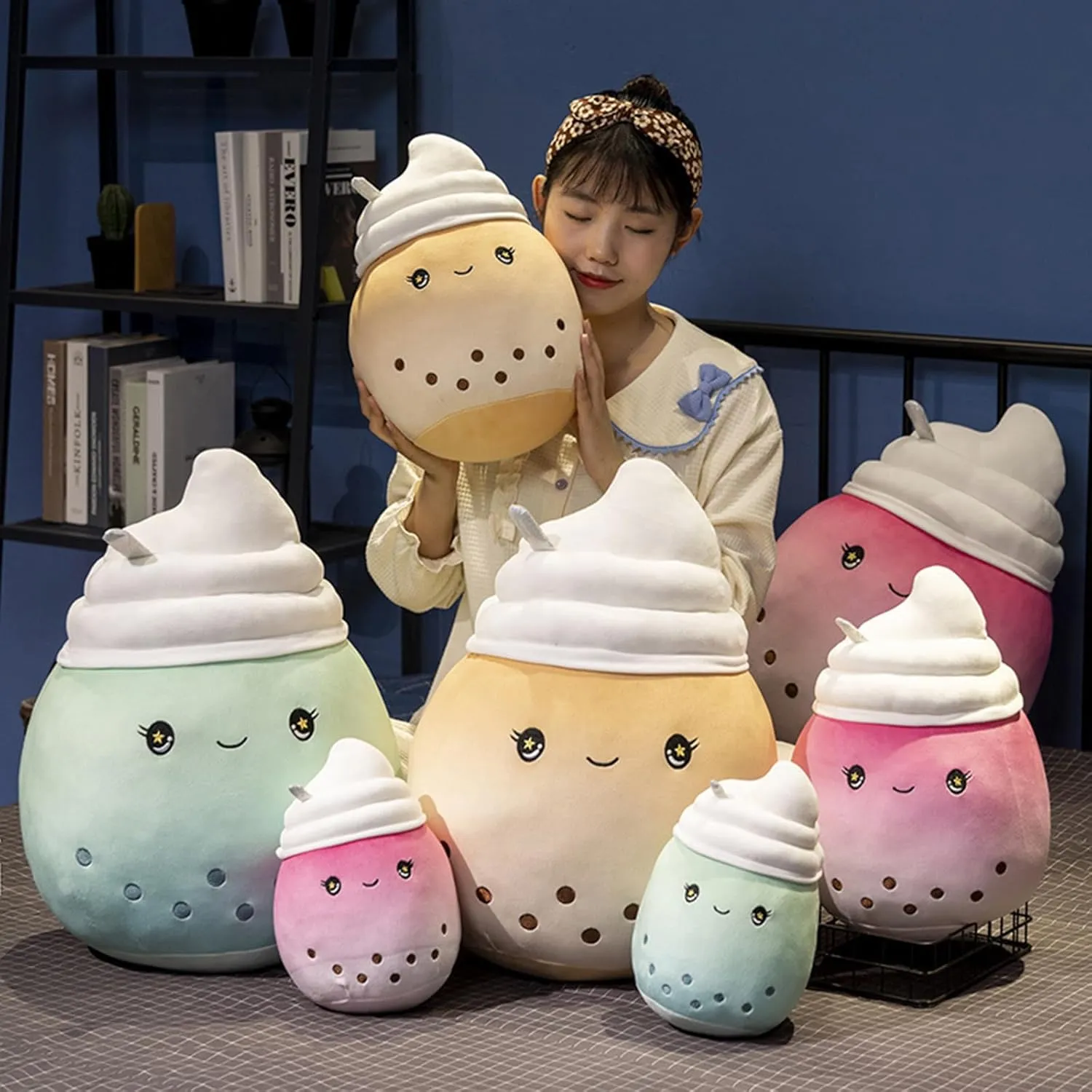 Cute Stuffed Ice Cream Cup Animal Ice-cream Plush Hugging Pillow Ice Cream Plushies Toy Kawaii Cartoon Boba Tea Stuffy Animal Milk Tea Cup Pillow Hugging Gift for Kids and Lovers (Brown, 14-Inch)