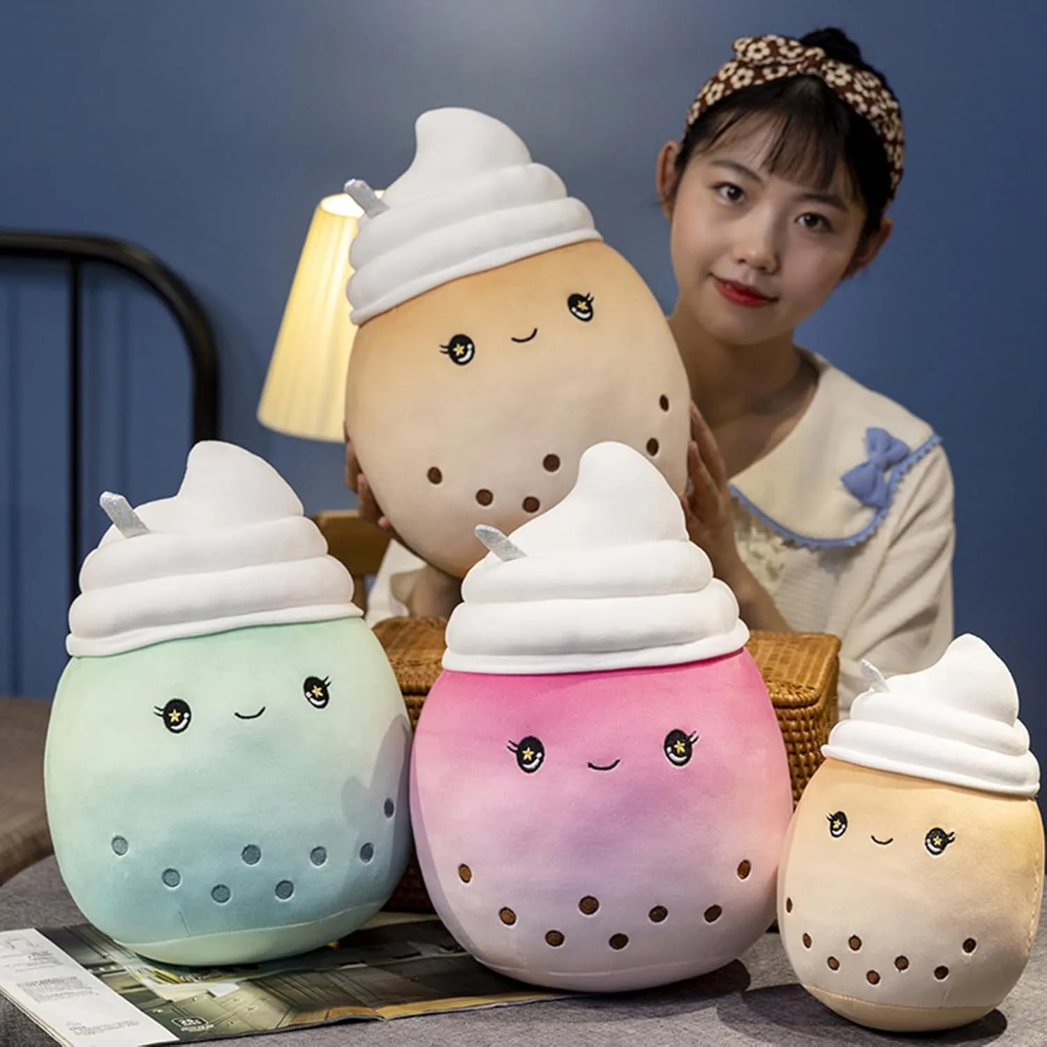 Cute Stuffed Ice Cream Cup Animal Ice-cream Plush Hugging Pillow Ice Cream Plushies Toy Kawaii Cartoon Boba Tea Stuffy Animal Milk Tea Cup Pillow Hugging Gift for Kids and Lovers (Brown, 14-Inch)