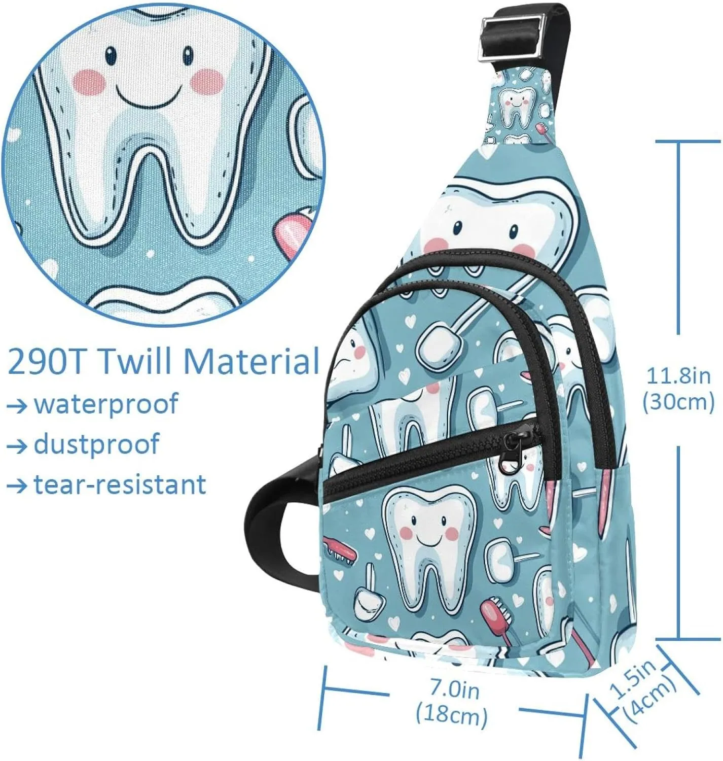 Cute Teeth Sling Bag for Women Men Crossbody Shoulder Tote Blet Bags Backpack Fanny Pack Travel Purse
