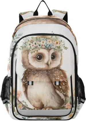 Cute Watercolor Owl Garland Backpack Travel Laptop Daypack Shoulder Bag Book Bag Daypack with Reflective Strip 12.9 ×17.7 In
