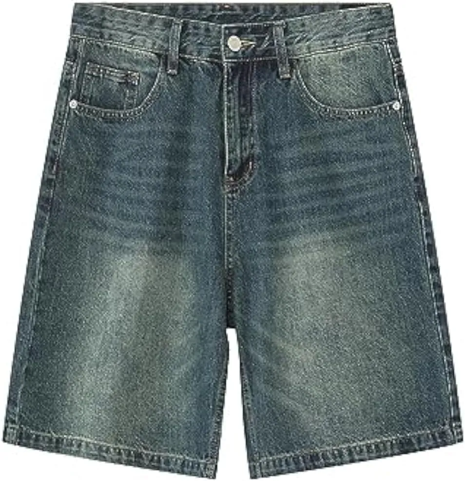 CUTEGAL Unisex Jorts Women Mid Rise Denim Shorts Wide Leg Baggy Jeans Men Casual Streetwear Y2k Pants