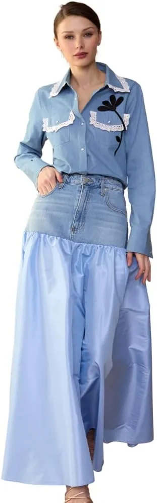 Cynthia Rowley Denim Taffeta Skirt