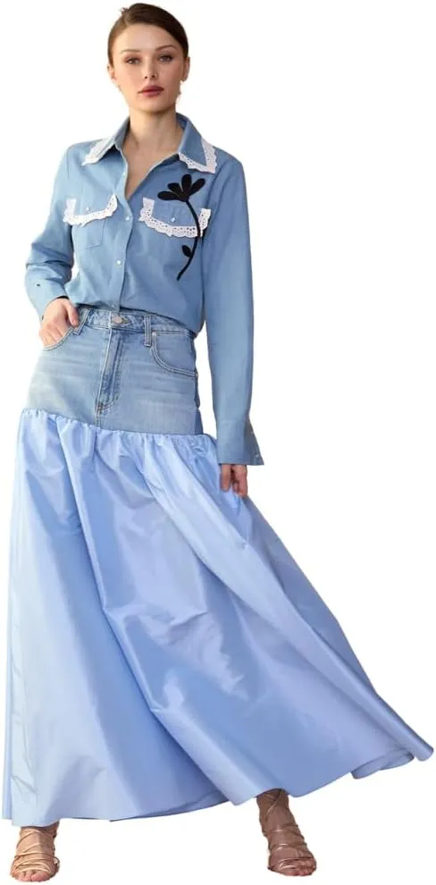 Cynthia Rowley Denim Taffeta Skirt