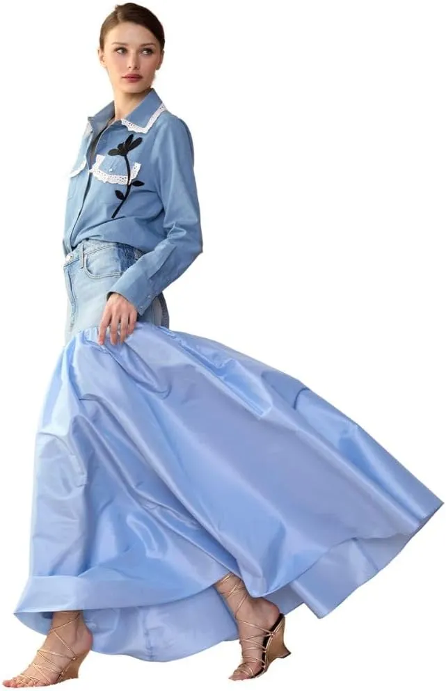 Cynthia Rowley Denim Taffeta Skirt