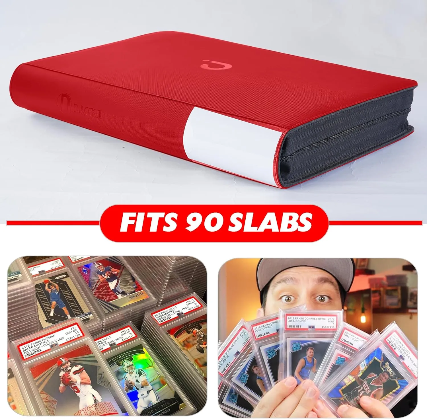 D DACCKIT Graded Card Binder，Holds 90 Card - 9 Pocket Slab Binder for Cards Compatible with PSA CGC BGS SGC （Model A, Classic Red）