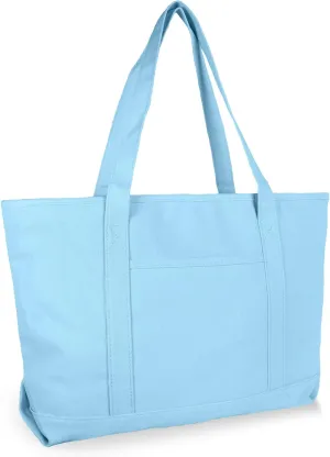 DALIX Womens 23" Deluxe 24 oz. Cotton Canvas Tote Bag Zippered in Light Blue