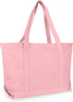 DALIX Womens 23" Deluxe 24 oz. Cotton Canvas Tote Bag Zippered in Light Pink