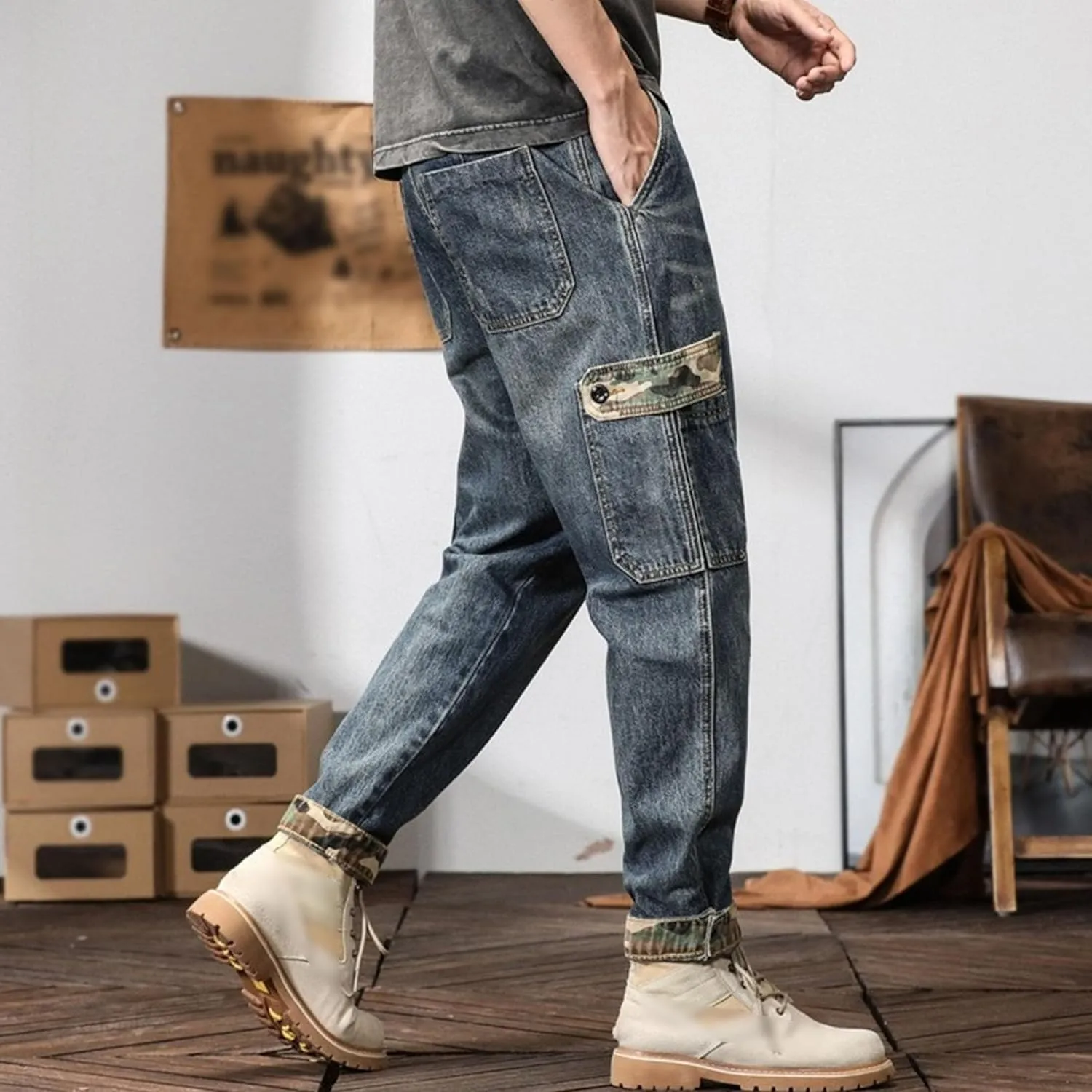 Dance Skater Skateboard Pants Men Cargo Vintage Baggy Jeans Loose Fit Denim Pants for Men