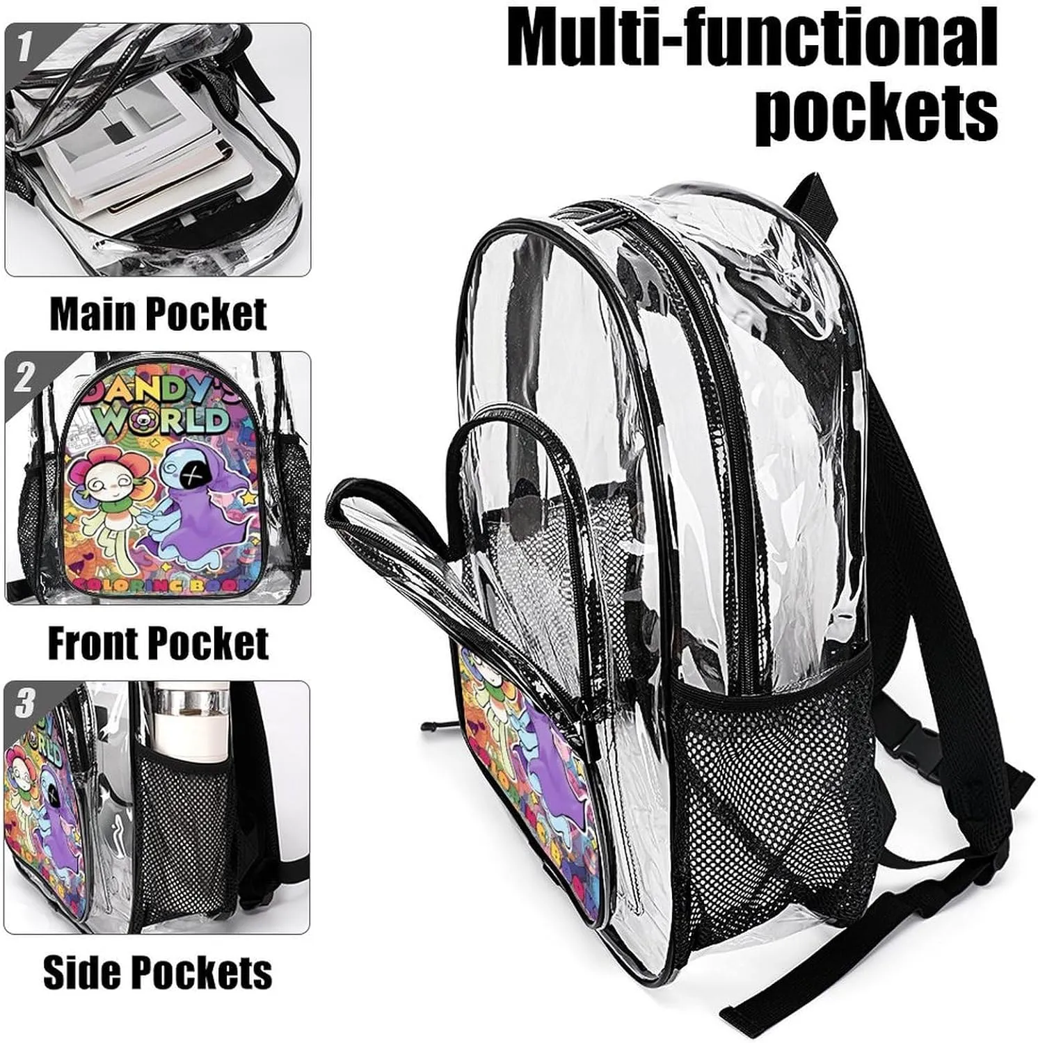 Dandys World Transparent Backpack With Front Pocket Large Capacity Laptop Backpack For Unisex