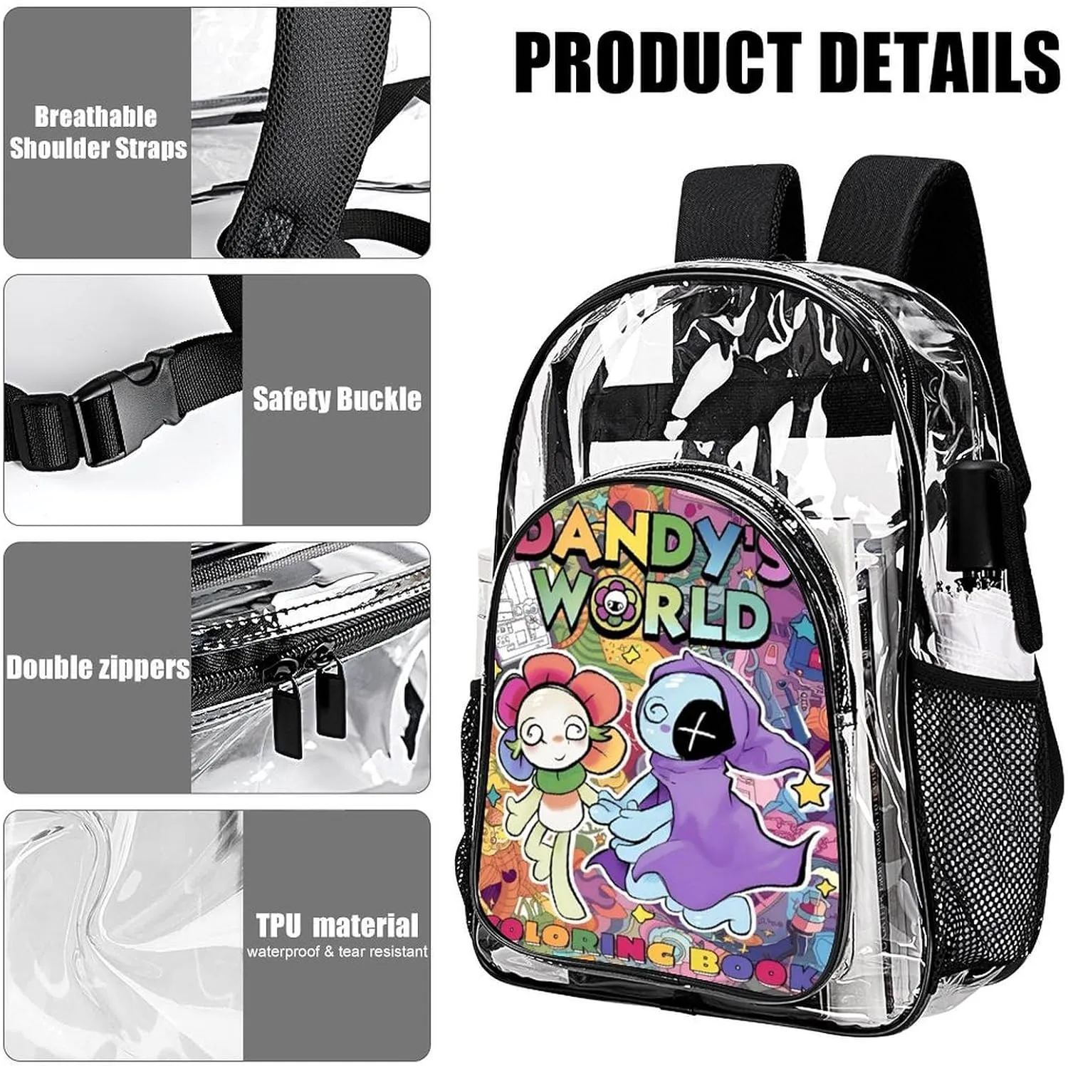 Dandys World Transparent Backpack With Front Pocket Large Capacity Laptop Backpack For Unisex