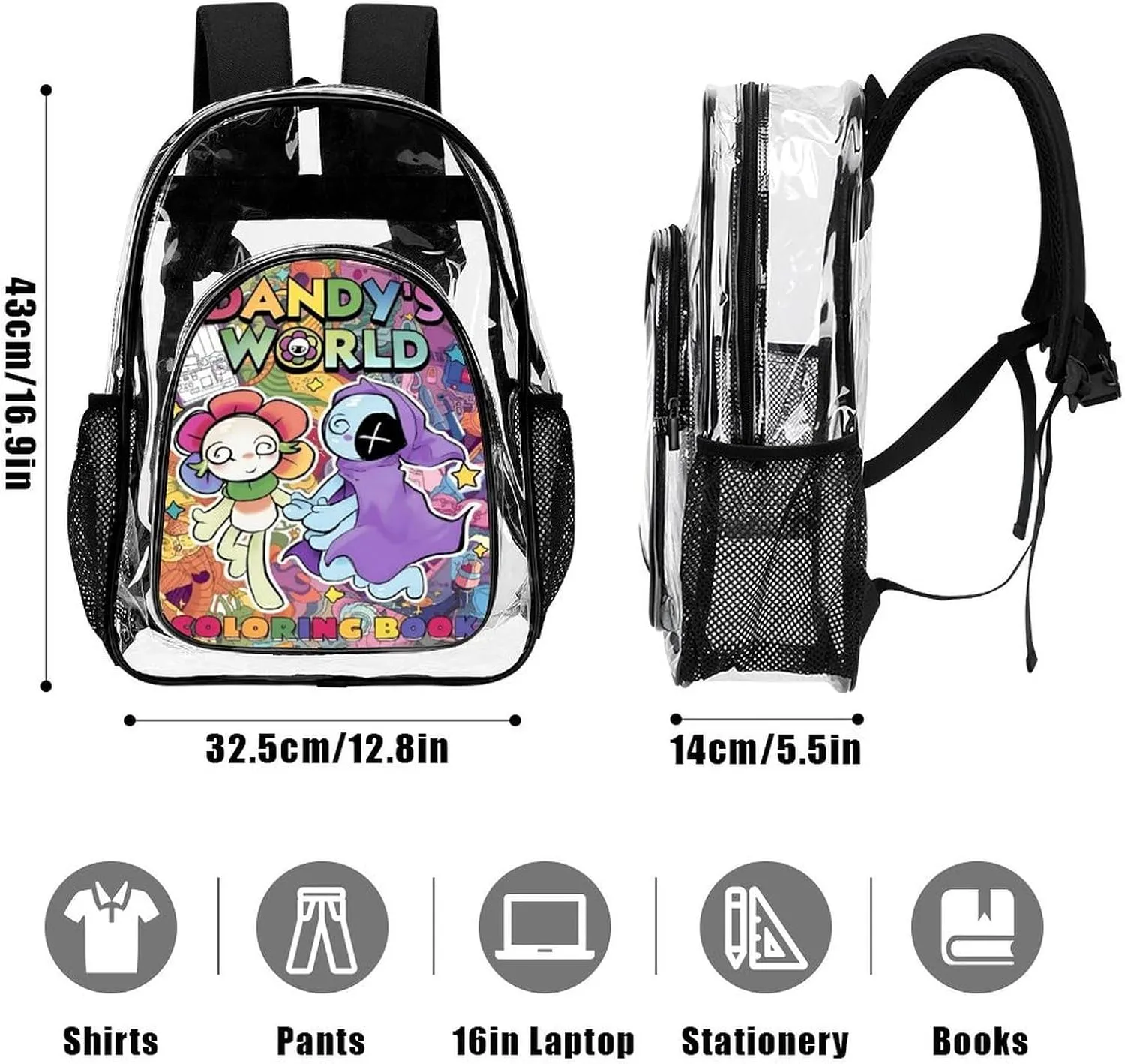 Dandys World Transparent Backpack With Front Pocket Large Capacity Laptop Backpack For Unisex