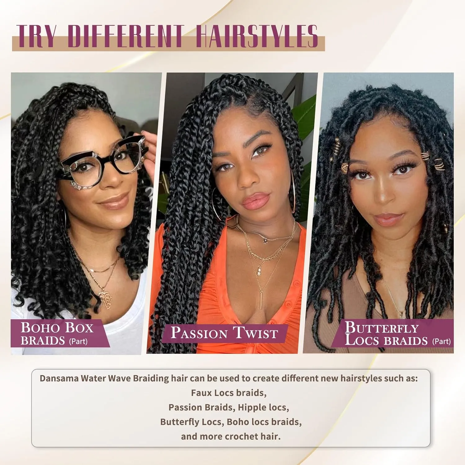 Dansama Passion Twist Hair Water Wave Braiding Hair for Butterfly Style Crochet Braids Bohemian Hair Extensions (18inch, #4, Economy Pack)