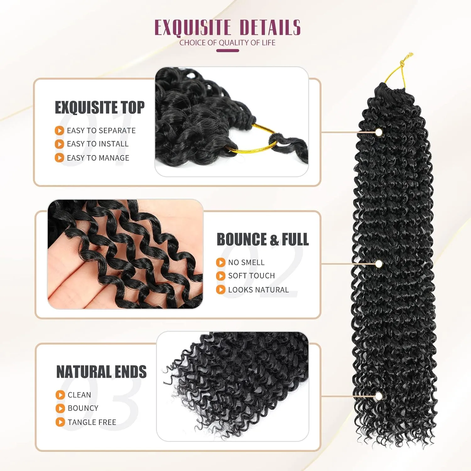 Dansama Passion Twist Hair Water Wave Crochet Hair for Black Women, Long Bohemian Braiding Hair for Boho Locs, Faux Locs, Butterfly Style Crochet Braids Hair Extensions (18inch, 1B, Economy Pack)
