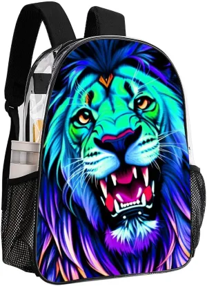 Daypack Backpack Multipurpose Anti-Theft Large Capacity Bookbag - Trippy King Of The Lion Art Travel Hiking & Camping Rucksack Transparent Bag