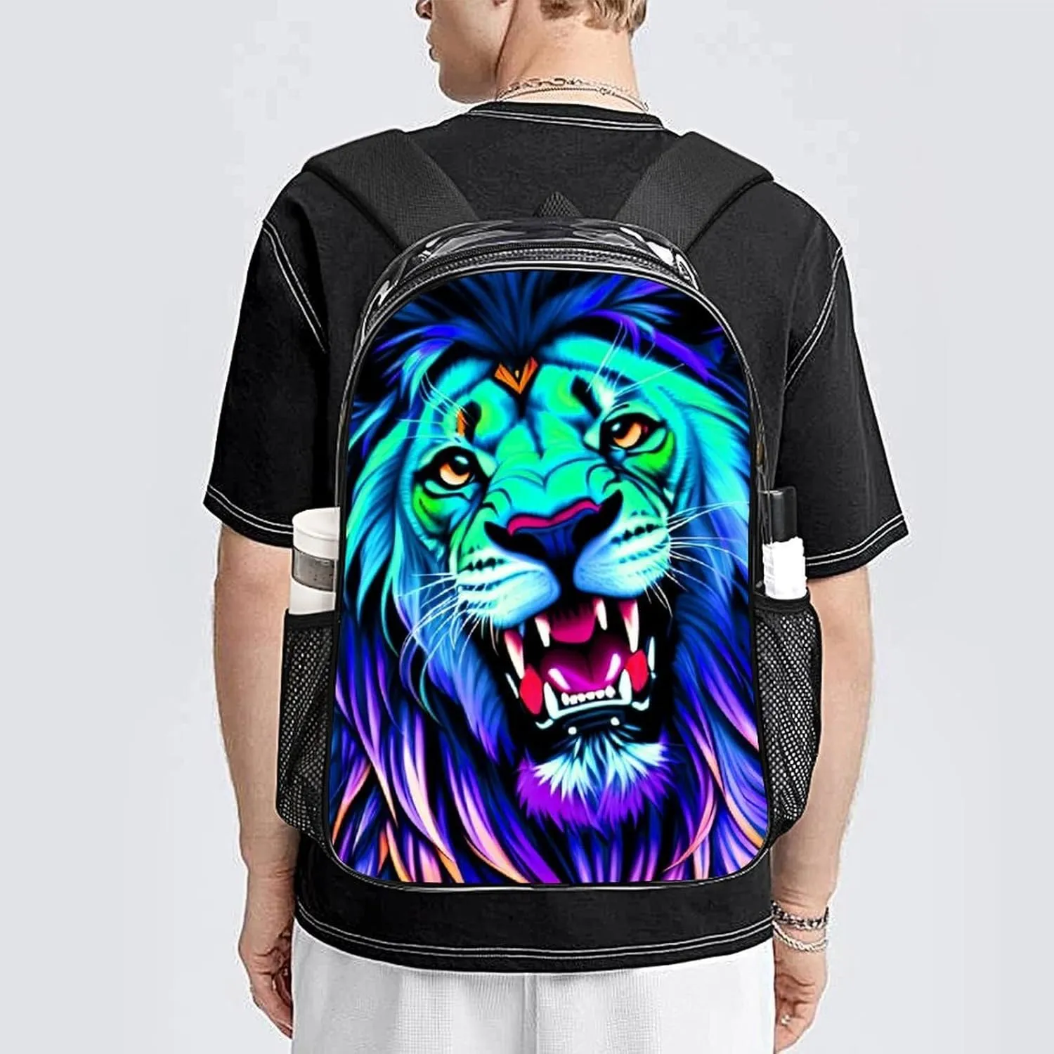 Daypack Backpack Multipurpose Anti-Theft Large Capacity Bookbag - Trippy King Of The Lion Art Travel Hiking & Camping Rucksack Transparent Bag