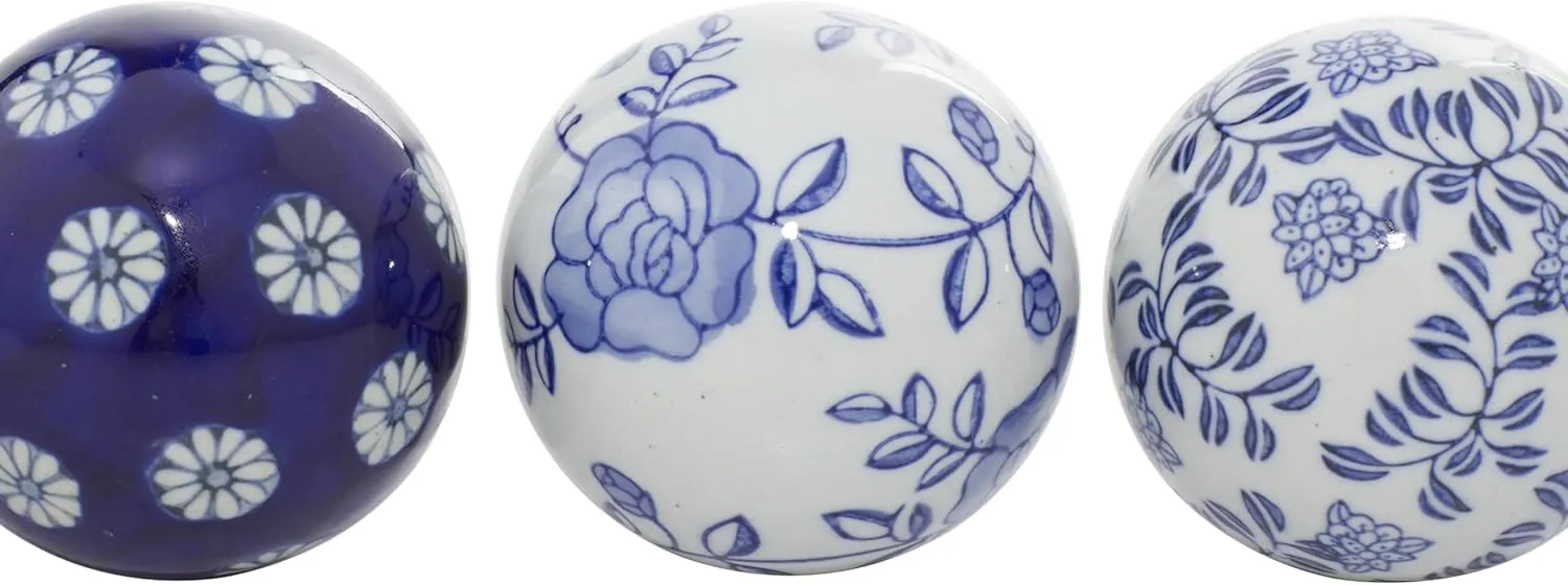 Deco 79 Glam Ceramic Orbs & Vase Filler with Assorted Patterns, Set of 6 3"D, Blue