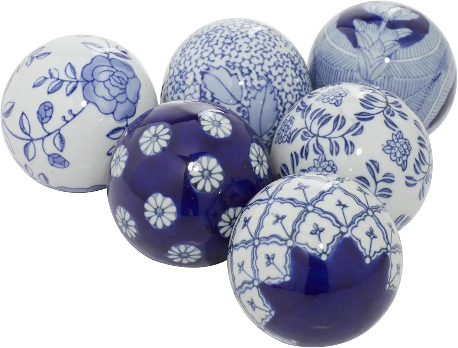 Deco 79 Glam Ceramic Orbs & Vase Filler with Assorted Patterns, Set of 6 3"D, Blue