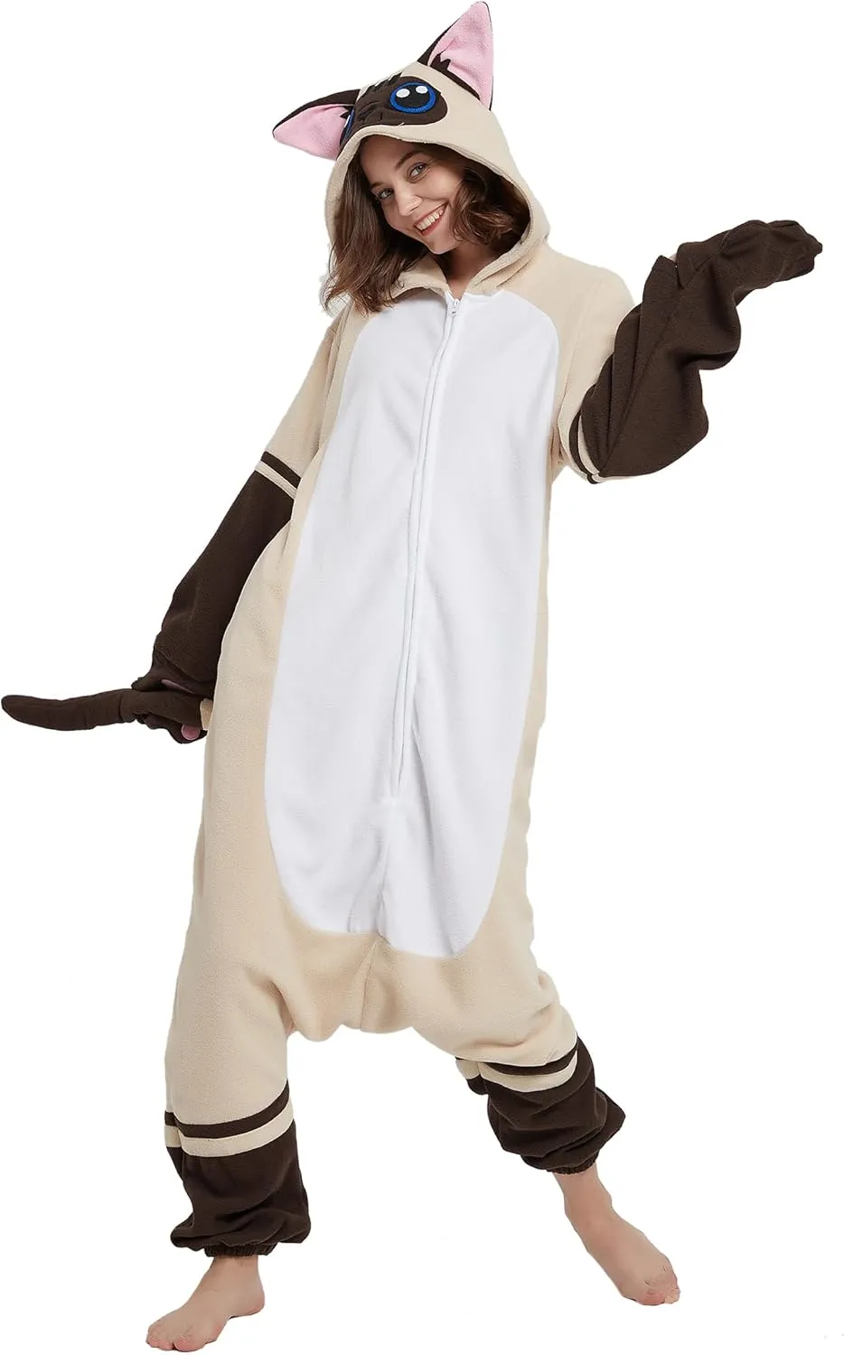 DELEY Unisex Kid Siamese Cat Onesie, One Piece Aniamal Pajamas, Halloween Cosplay Costume Homewear Jumpsuit